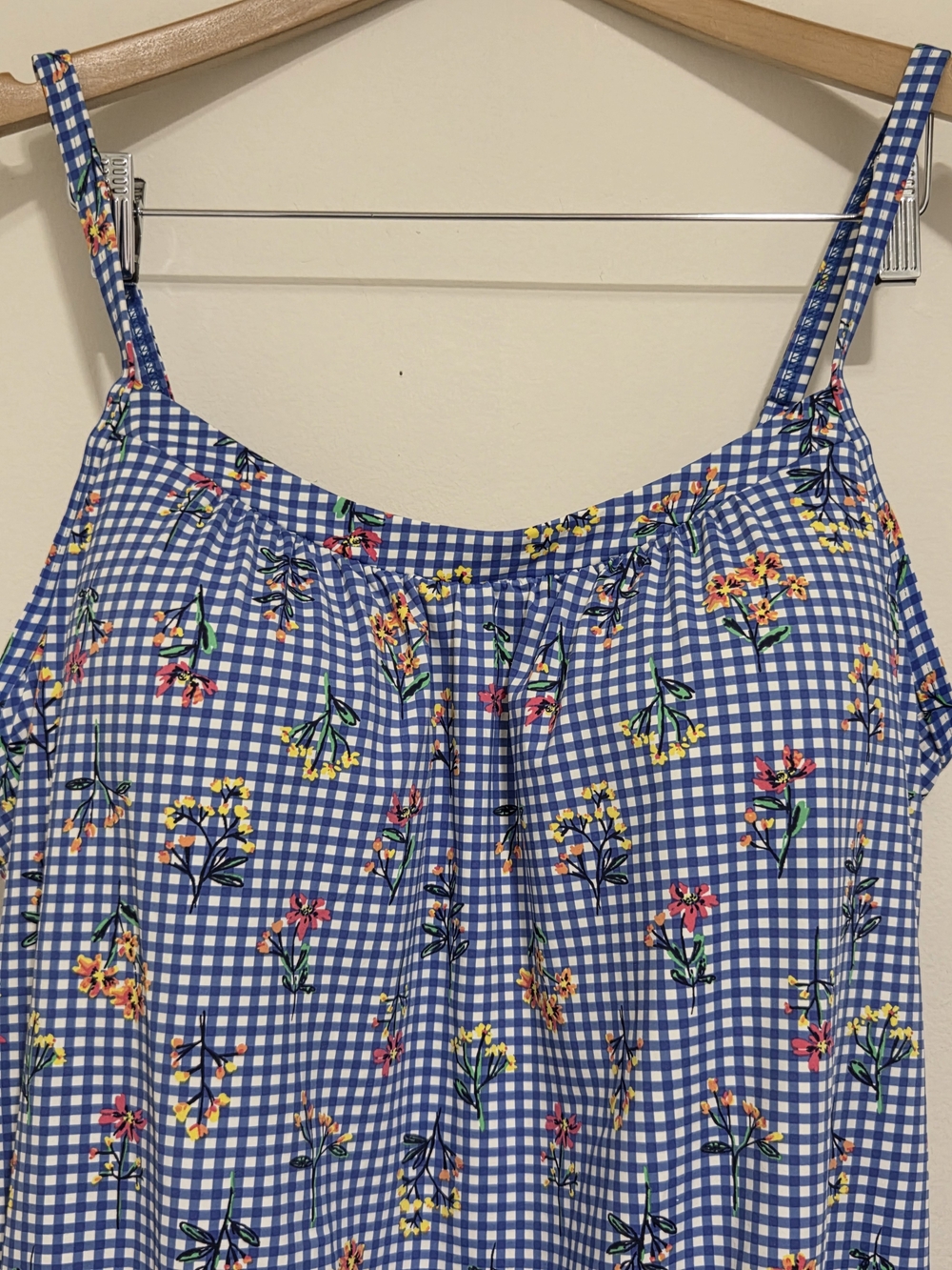 Lands' End Blouson Tankini -  Electric Blue Botanical Check - Picture 8 of 16
